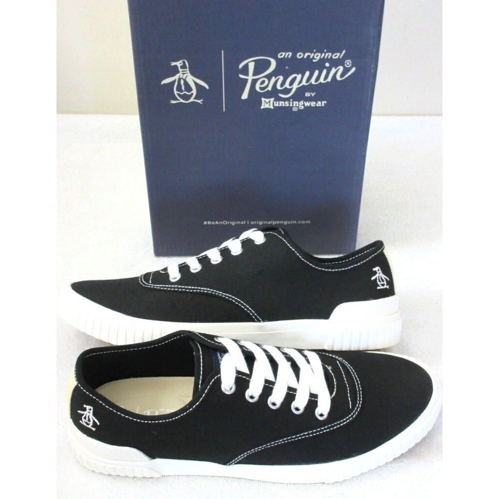 Original Penguin Men's Yeates U Throat Canvas Lace Up Shoes Black White NIB